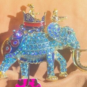 Blue Enamel Royal Elephant Crystal Brooch Pin 206047206088
